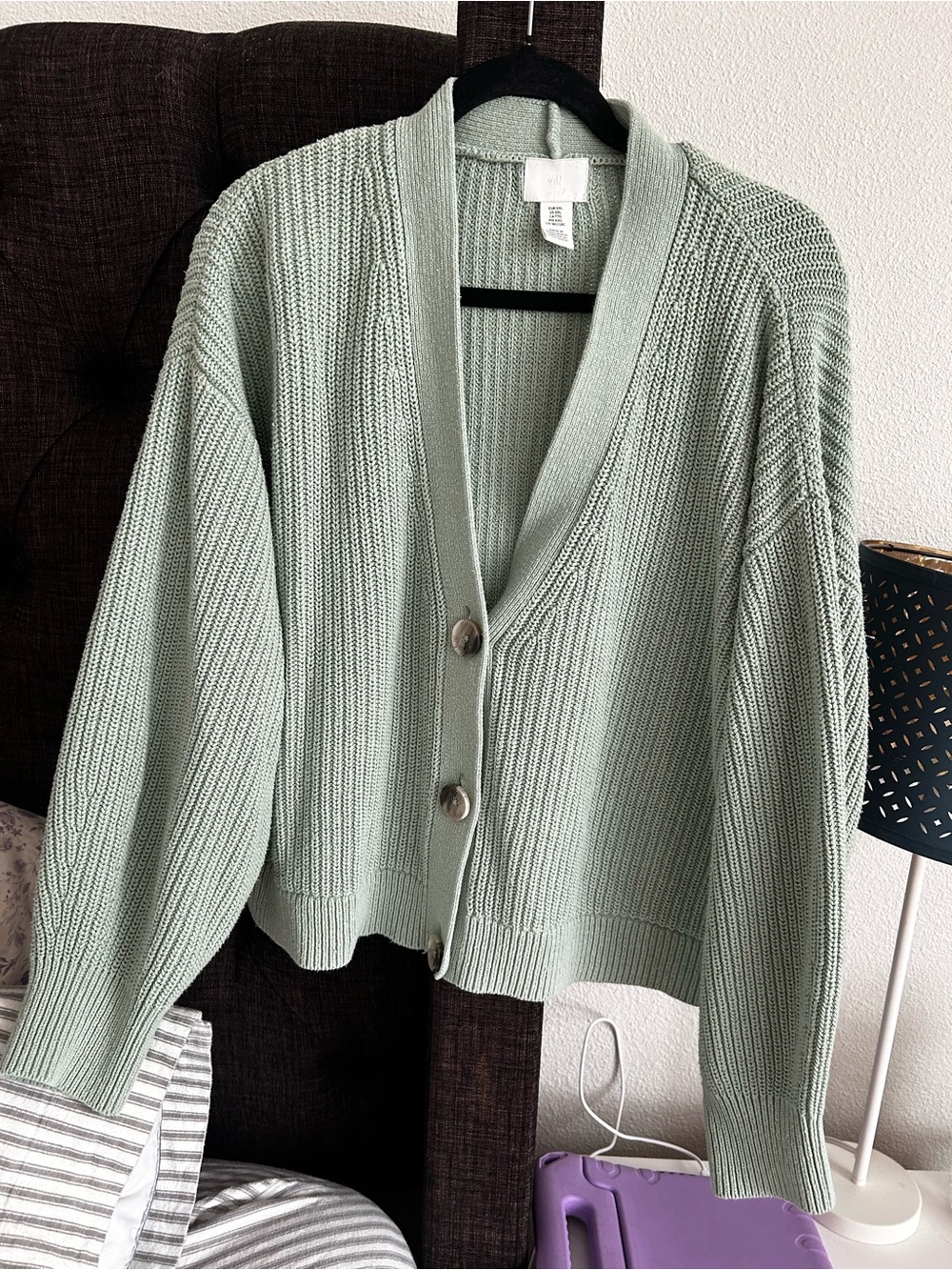 H&M Mint Green Ribbed Button-Front Women's Cardigan